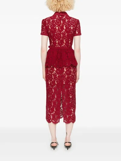 Self-portrait Bordeaux Lace Peplum Midi Dress In Red