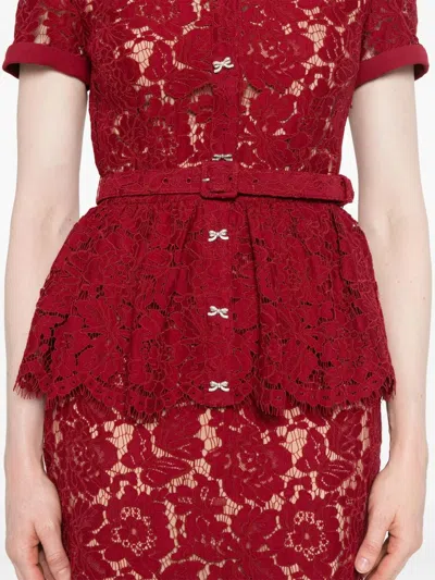 Self-portrait Bordeaux Lace Peplum Midi Dress In Red