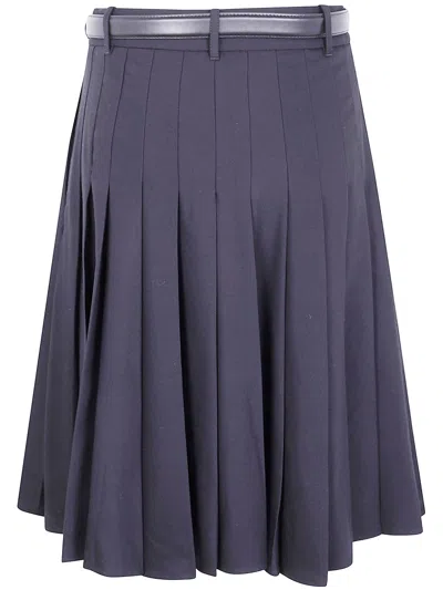 Self-portrait Pleated Twill Midi Skirt In Gray