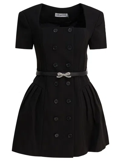 Self-portrait Double-breasted Short-sleeves Mini Dress In Black
