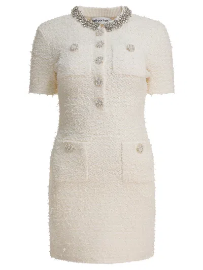 Self-portrait Short Knit Dress In Neutral