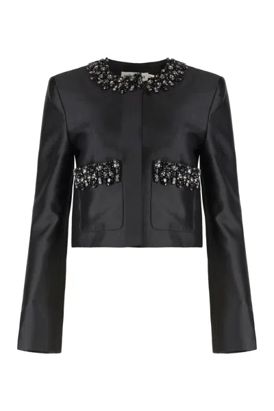Self-portrait Black Taffeta Embellished Trim Jacket Clothing In Black