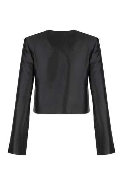 Self-portrait Black Taffeta Embellished Trim Jacket Clothing In Black