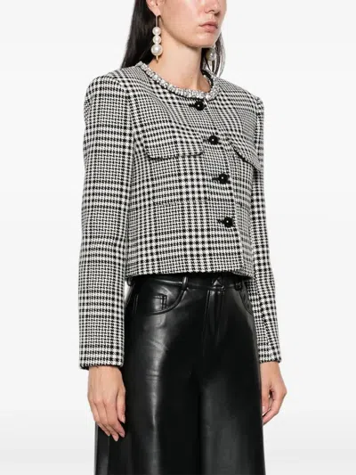 Self-portrait Wool Blend Checked Jacket In Black