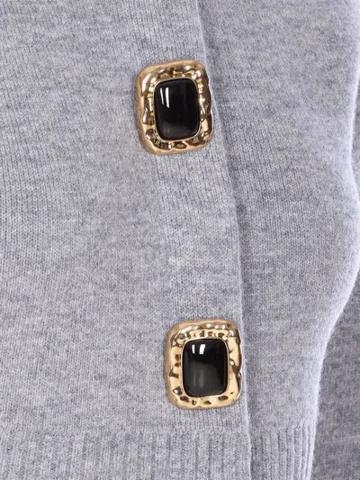 Self-portrait Jewelled-button Wool Cardigan In Gray