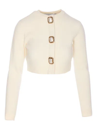 Self-portrait Womens Cream Cropped Embellished Stretch-wool Blend Cardigan
