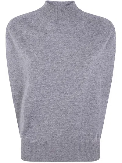 Semicouture Half Neck Sleeveless Sweater In Verity Vest Pattern In Gray