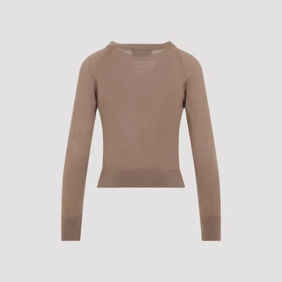 Simone Rocha Fitted Long-sleeve Sweater With Pearl Accents And Ribbon Detail In Brown