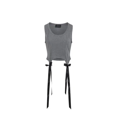 Simone Rocha Cropped Grey Lyocell Tank Top With Asymmetric Hem And Bow Tails In Gray
