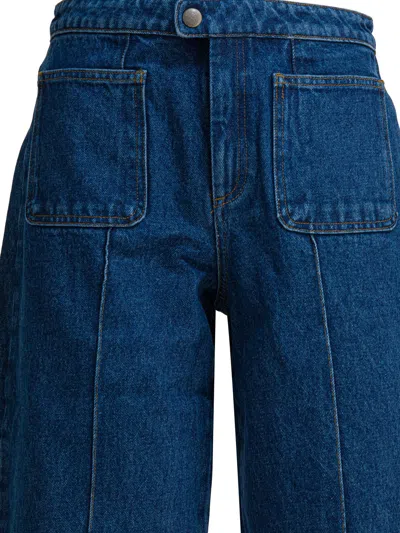 Soeur Wide-leg Denim Trousers Back Pockets In Blue