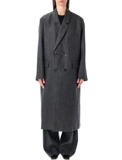 Soeur Double Breasted Coat Flap Pockets In Gray