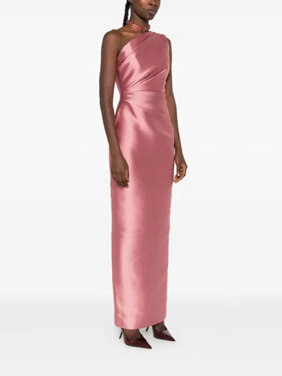 Solace London Kira Draped One-shoulder Satin Gown In Pink