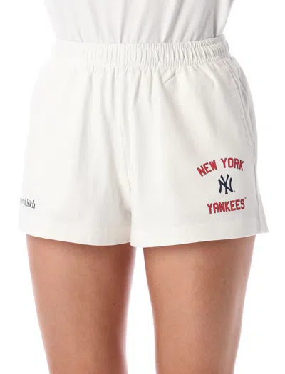 Sporty And Rich Comfortable Yankees Style Shorts Featuring Slits In White