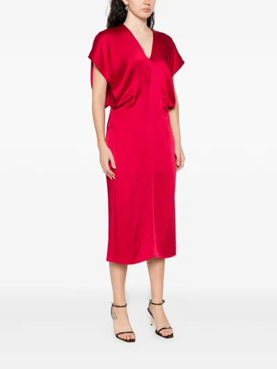Stella Mccartney Draped Sleeves V-neck Midi Dress In Red