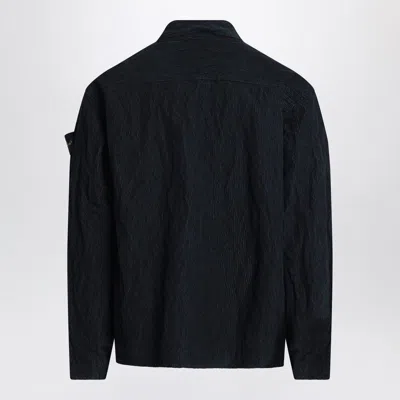 Stone Island Navy Blue Corduroy Shirt In Black