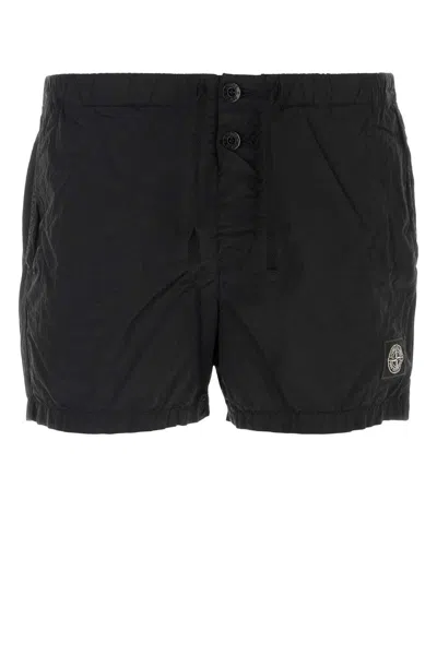 Stone Island Black Nylon Swimming Shorts In Black