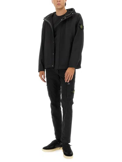 Stone Island Versatile Hooded Jacket Adjustable Features In Black