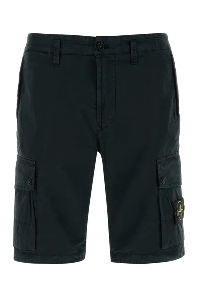 Stone Island Black Stretch Cotton Bermuda Shorts In Black