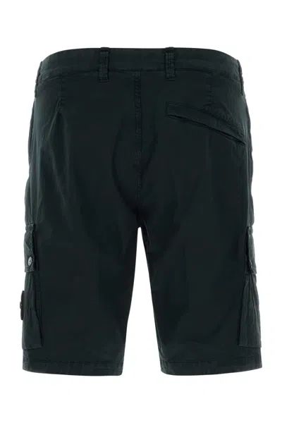 Stone Island Black Stretch Cotton Bermuda Shorts In Black