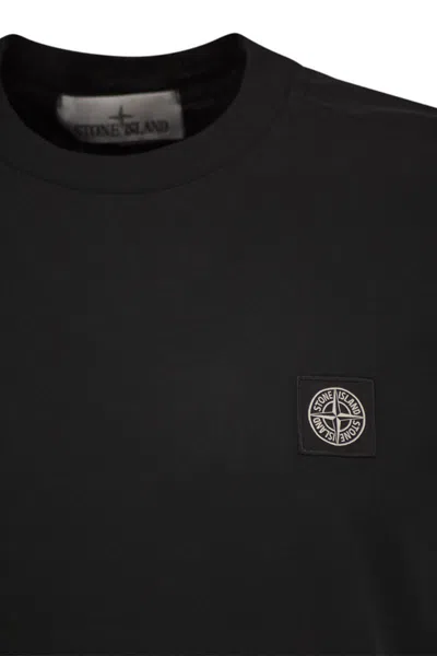 Stone Island Slim Fit Cotton Jersey T-shirt With Compass Patch In Black