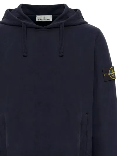 Stone Island Brushed Organic Cotton Fleece Hoodie Clothing In Blue