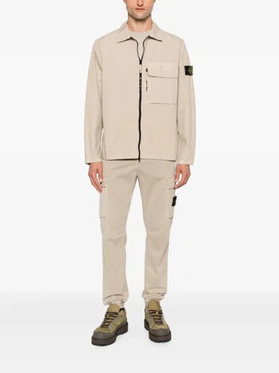 Stone Island Tapered Fit Cotton Cargo Pants With Elasticated Waistband