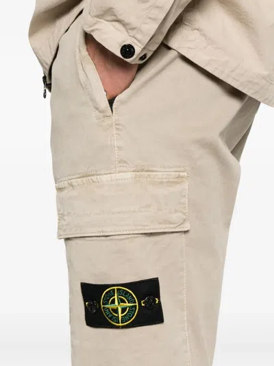 Stone Island Tapered Fit Cotton Cargo Pants With Elasticated Waistband