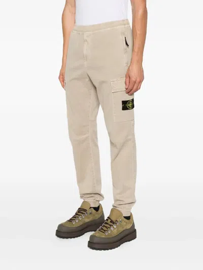 Stone Island Tapered Fit Cotton Cargo Pants With Elasticated Waistband In Neutral