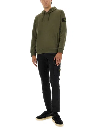 Stone Island Hooded Sweater With Drawstring And Pockets In Green