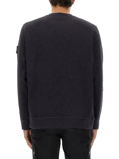 Stone Island Organic Cotton Crew Neck Sweater With English Ribs Knitwear Blue In Black