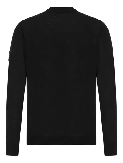 Stone Island Lightweight Wool Crew Neck Sweater With Raglan Sleeves Clothing In Black