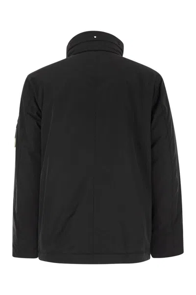 Stone Island Boxy Black Padded Jacket With High Collar And Distinctive Patch In Black
