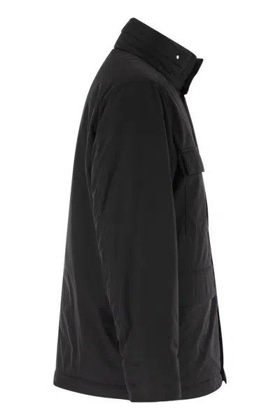Stone Island Boxy Black Padded Jacket With High Collar And Distinctive Patch In Black