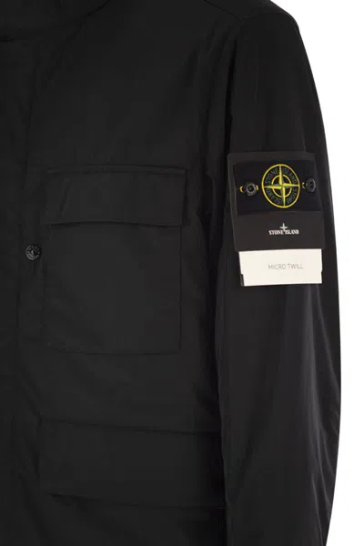 Stone Island Boxy Black Padded Jacket With High Collar And Distinctive Patch In Black