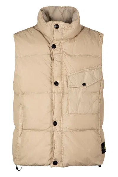 Stone Island Down Vest In Lightweight Nylon Reps Jackets Beige In Neutral