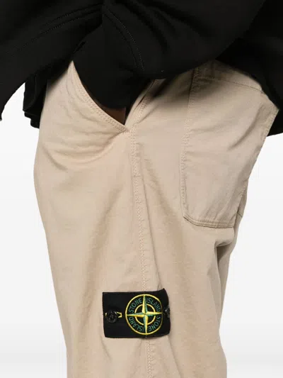 Stone Island Logo Cotton Cargo Trousers In Brown