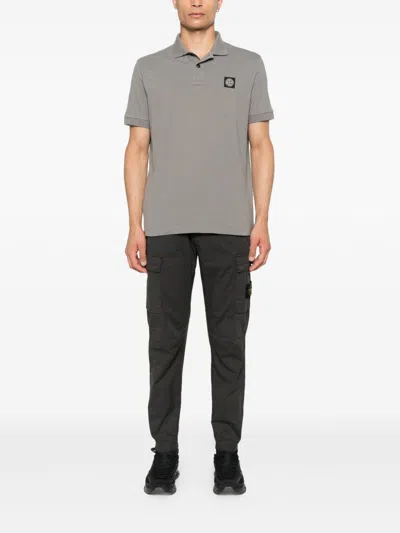 Stone Island Logo Cotton Polo Shirt In Gray