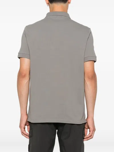 Stone Island Logo Cotton Polo Shirt In Gray