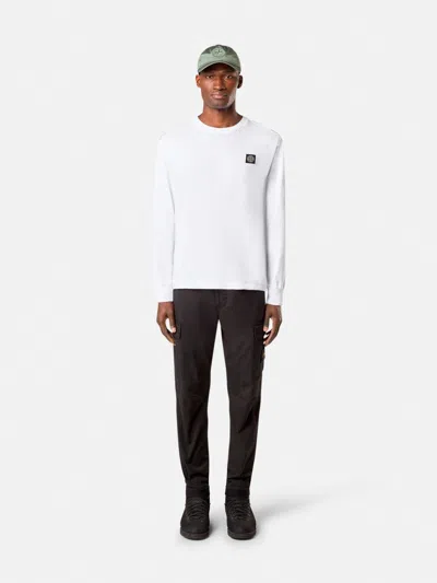 Stone Island Slim Fit Long Sleeve T-shirt With Compass Patch In White