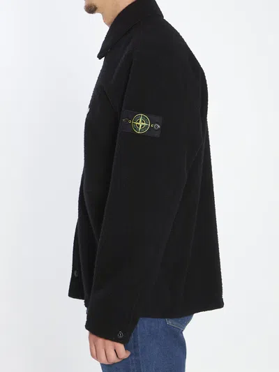 Stone Island Overshirt In Wool Blend In Black