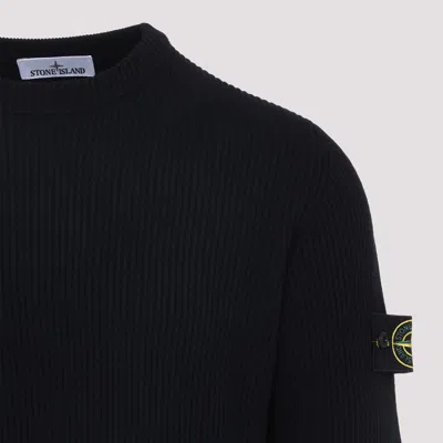 Stone Island Lightweight Wool Crew Neck Sweater With Raglan Sleeves Clothing In Blue
