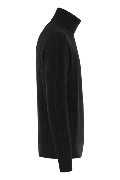 Stone Island Finely Ribbed Turtleneck Sweater In Black