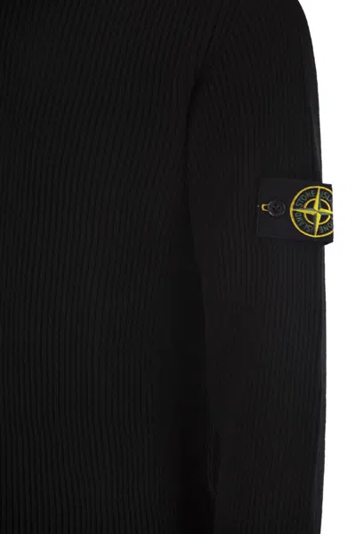 Stone Island Finely Ribbed Turtleneck Sweater In Black