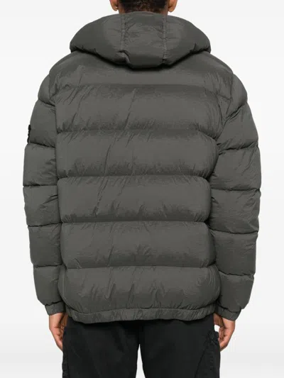 Stone Island Quilted Hooded Down Jacket With Distinctive Patch Logo In Gray