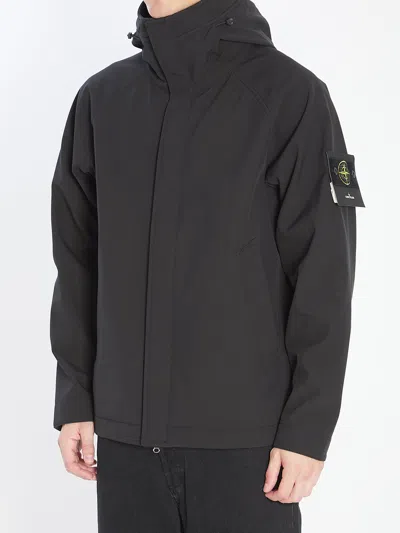 Stone Island Softshell Hooded Jacket In Black