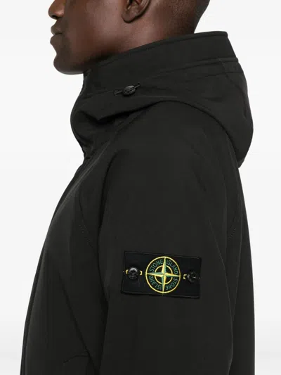 Stone Island Softshell Hooded Jacket In Black