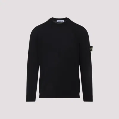 Stone Island Classic Crew Neck Sweater With Logo Patch Accents In Black