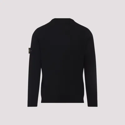 Stone Island Classic Crew Neck Sweater With Logo Patch Accents In Black