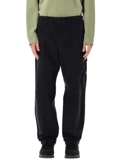 Stone Island Organic Cotton Canvas Straight Leg Trousers In Black