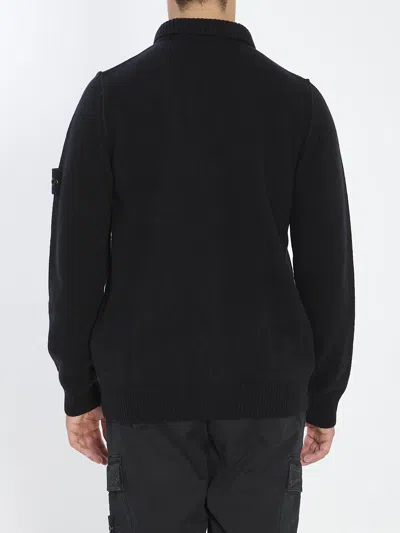 Stone Island Knit Button-up Jumper In Lamb Wool And Nylon Blend Knitwear Black In Black